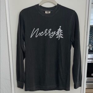 MERRY with Christmas tree Gray Faded look Long Sleeve Shirt